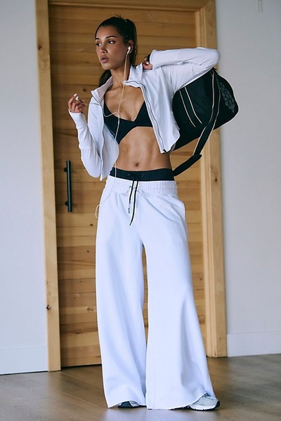 activewear set, sports bra, track jacket, wide leg sweatpants, workout clothes, gym outfit, new arrival, lifestyle, energetic, fresh, neutral